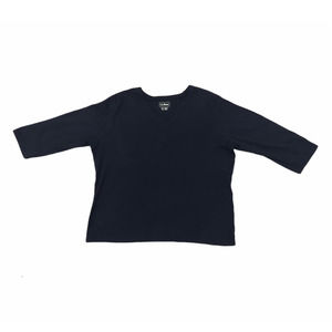 L.L. Bean Solid Black V-Neck 3/4 Sleeves Women's Casual Shirt Size XL REG